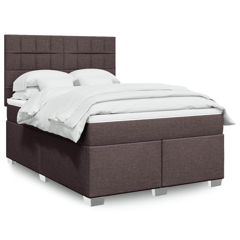 Κρεβάτι Boxspring με Στρώμα Σκούρο Καφέ 140x190 εκ. Υφασμάτινο