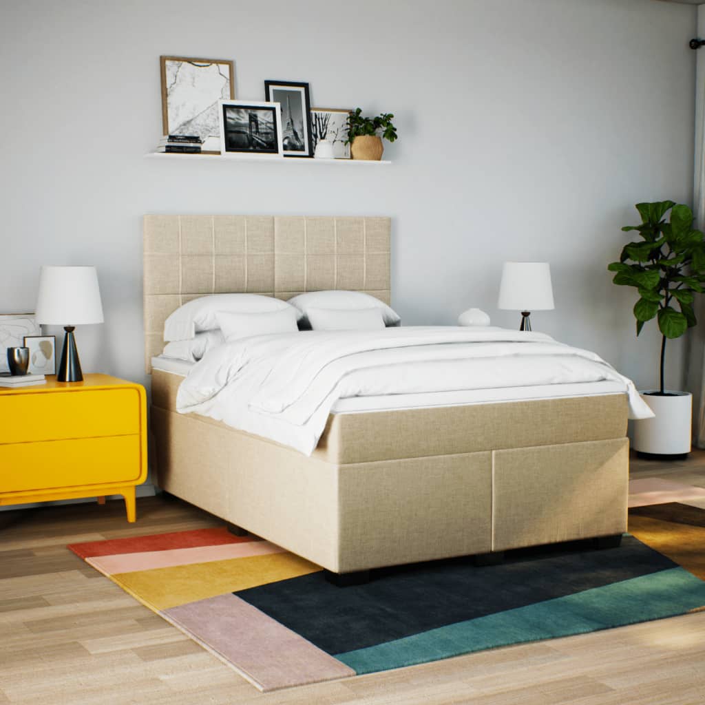 Κρεβάτι Boxspring με Στρώμα Κρεμ 140x190 εκ. Υφασμάτινο - Pakobazaar