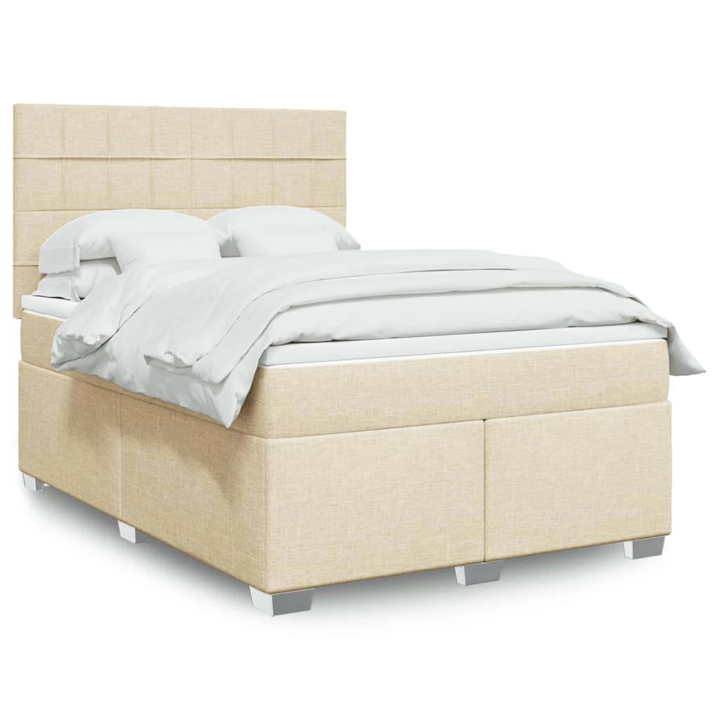 Κρεβάτι Boxspring με Στρώμα Κρεμ 140x190 εκ. Υφασμάτινο - Pakobazaar