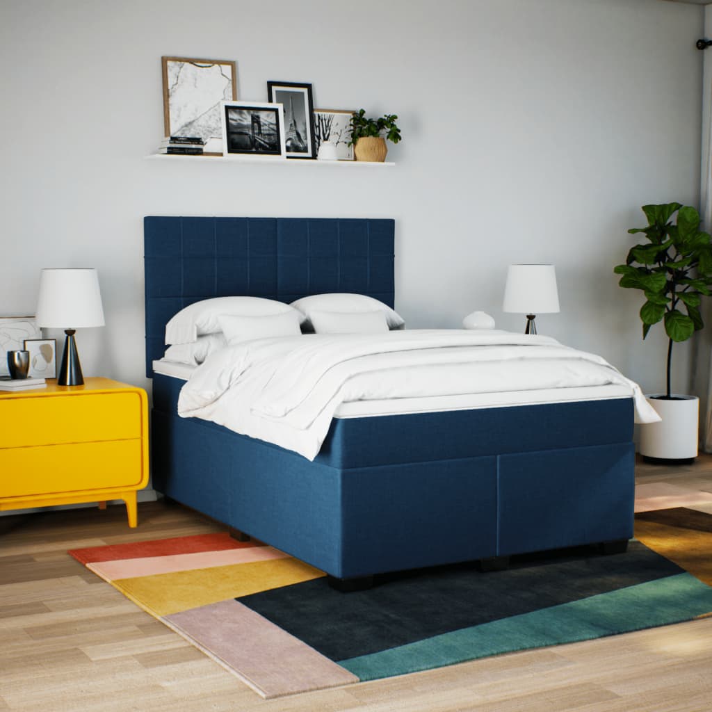 Κρεβάτι Boxspring με Στρώμα Μπλε 140x190 εκ. Υφασμάτινο - Pakobazaar
