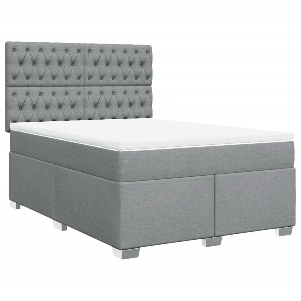 Κρεβάτι Boxspring με Στρώμα Ανοιχτό Γκρι 140x190 εκ. Υφασμάτινο - Pakobazaar