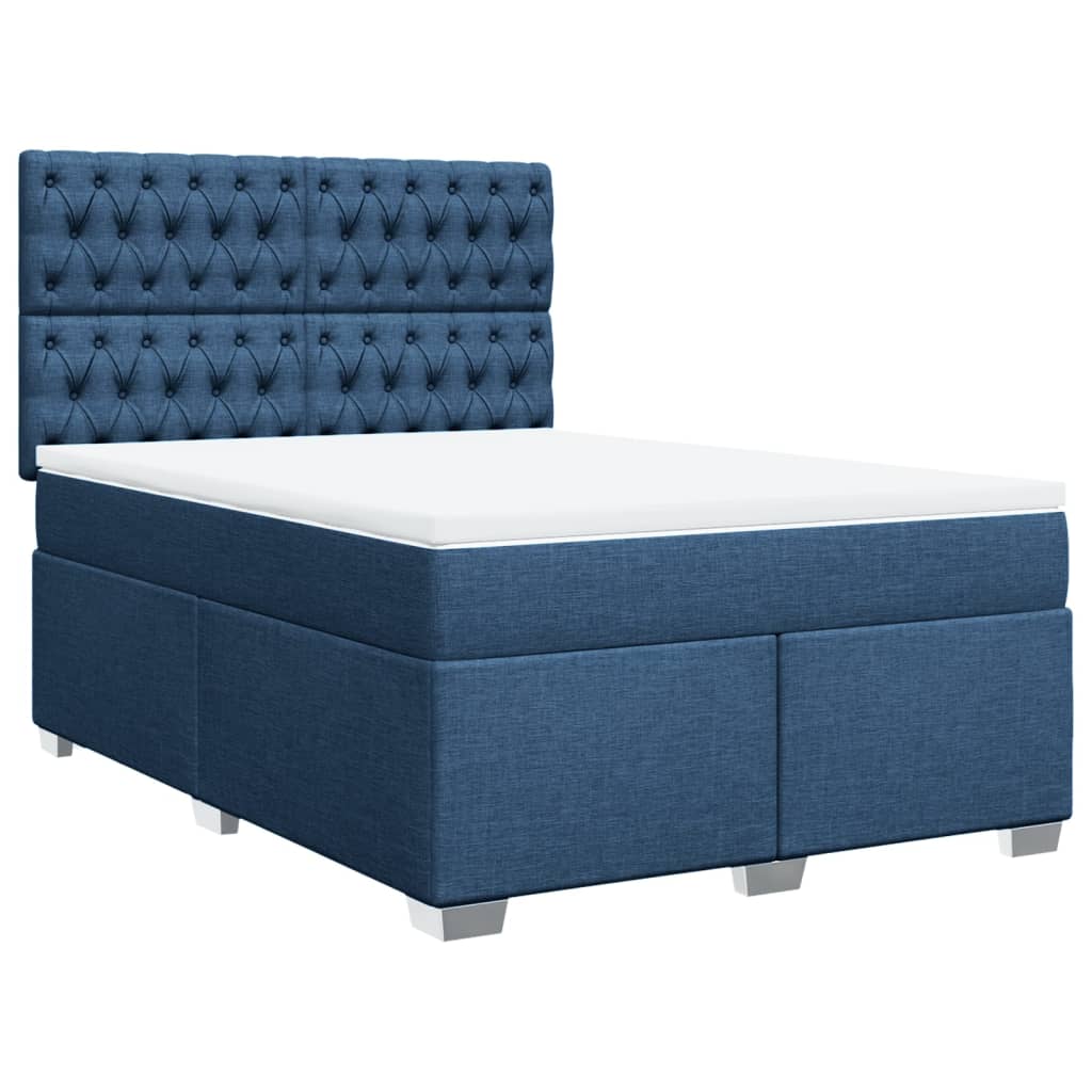 Κρεβάτι Boxspring με Στρώμα Μπλε 140x190 εκ. Υφασμάτινο