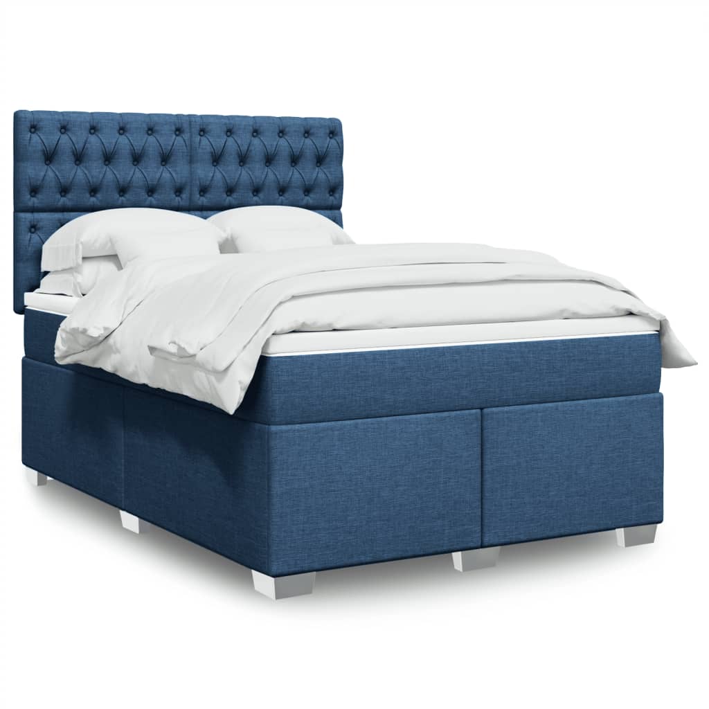 Κρεβάτι Boxspring με Στρώμα Μπλε 140x190 εκ. Υφασμάτινο