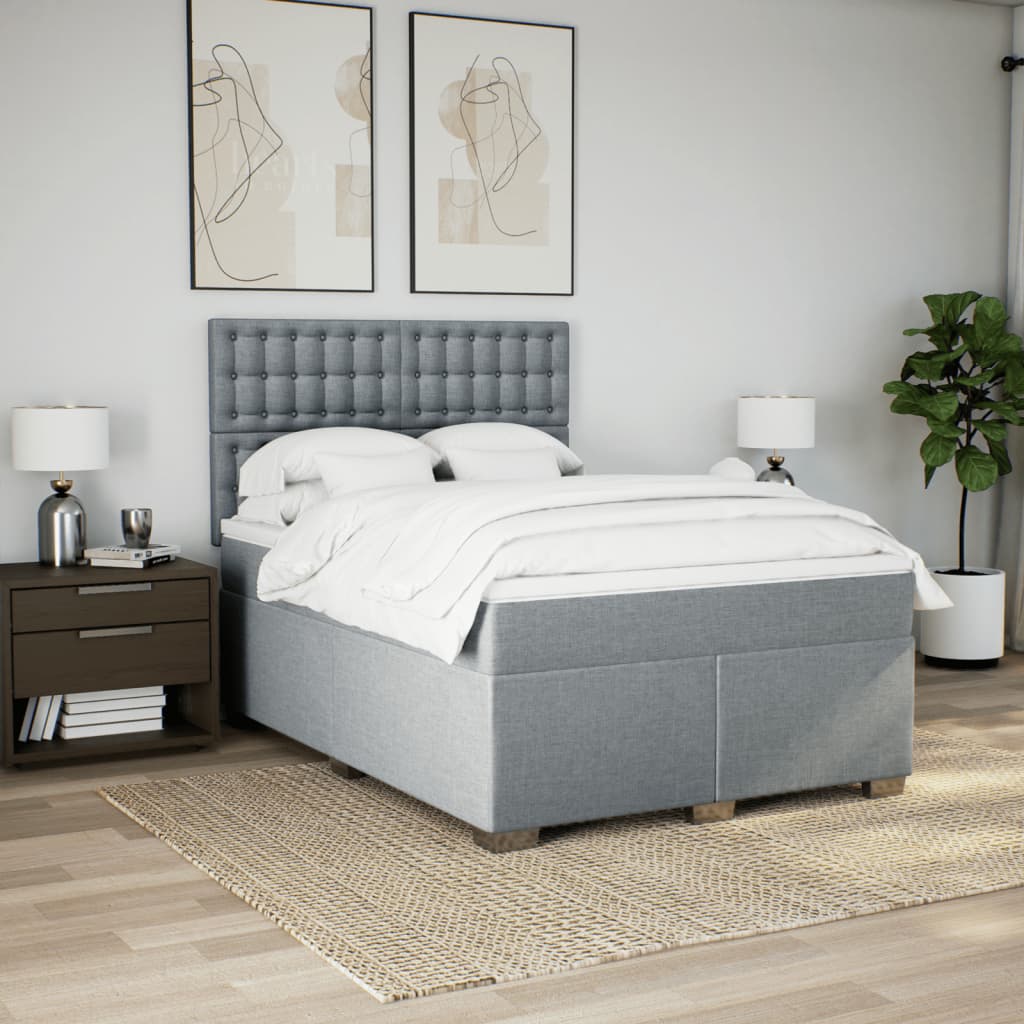 Κρεβάτι Boxspring με Στρώμα Ανοιχτό Γκρι 140x190 εκ. Υφασμάτινο