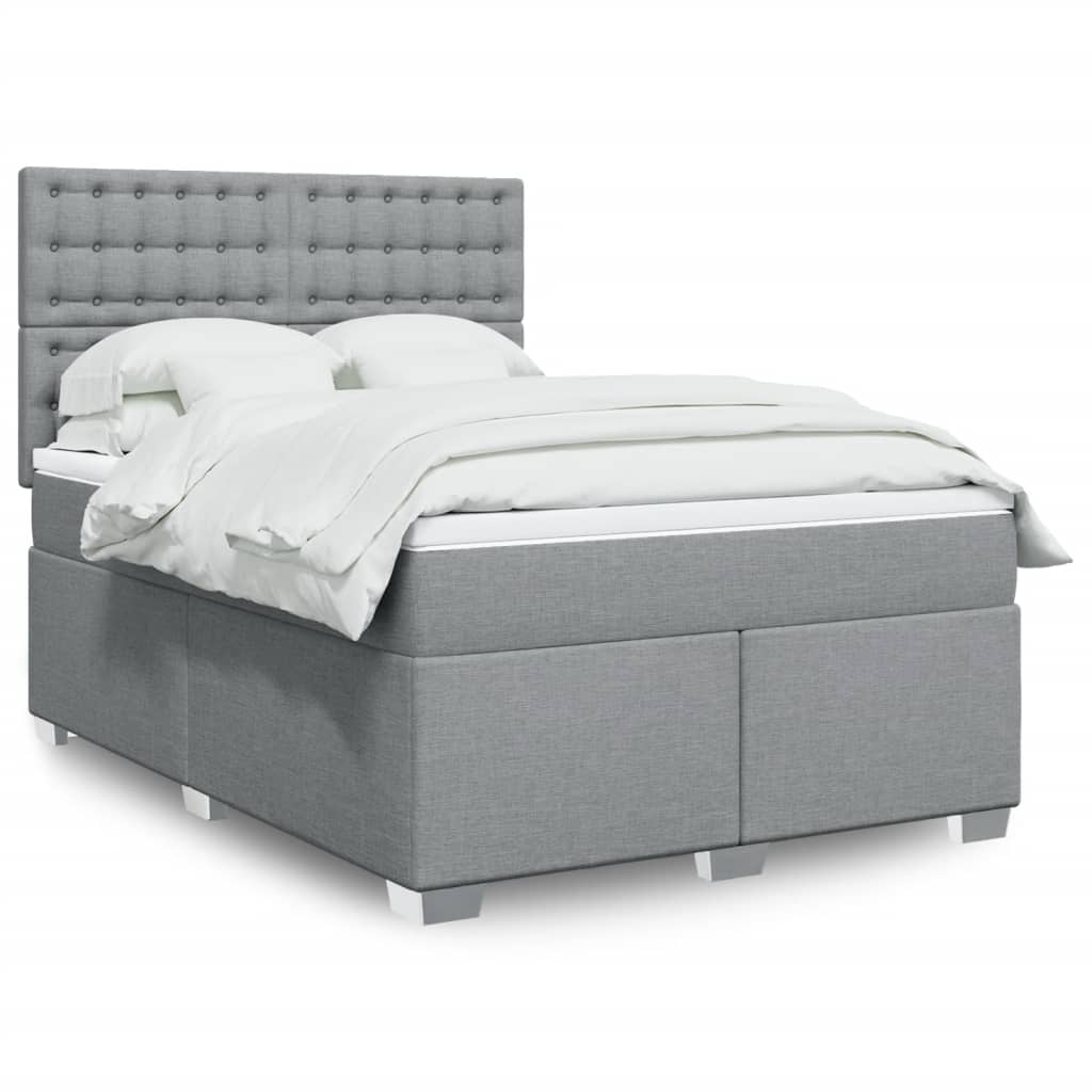 Κρεβάτι Boxspring με Στρώμα Ανοιχτό Γκρι 140x190 εκ. Υφασμάτινο