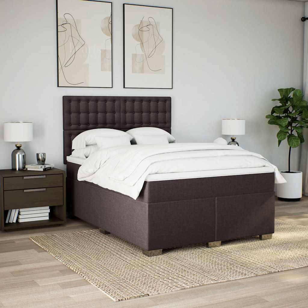 Κρεβάτι Boxspring με Στρώμα Σκούρο Καφέ 140x190 εκ. Υφασμάτινο - Pakobazaar