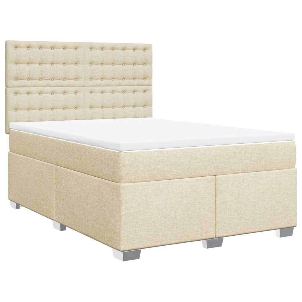 Κρεβάτι Boxspring με Στρώμα Κρεμ 140x190 εκ. Υφασμάτινο - Pakobazaar