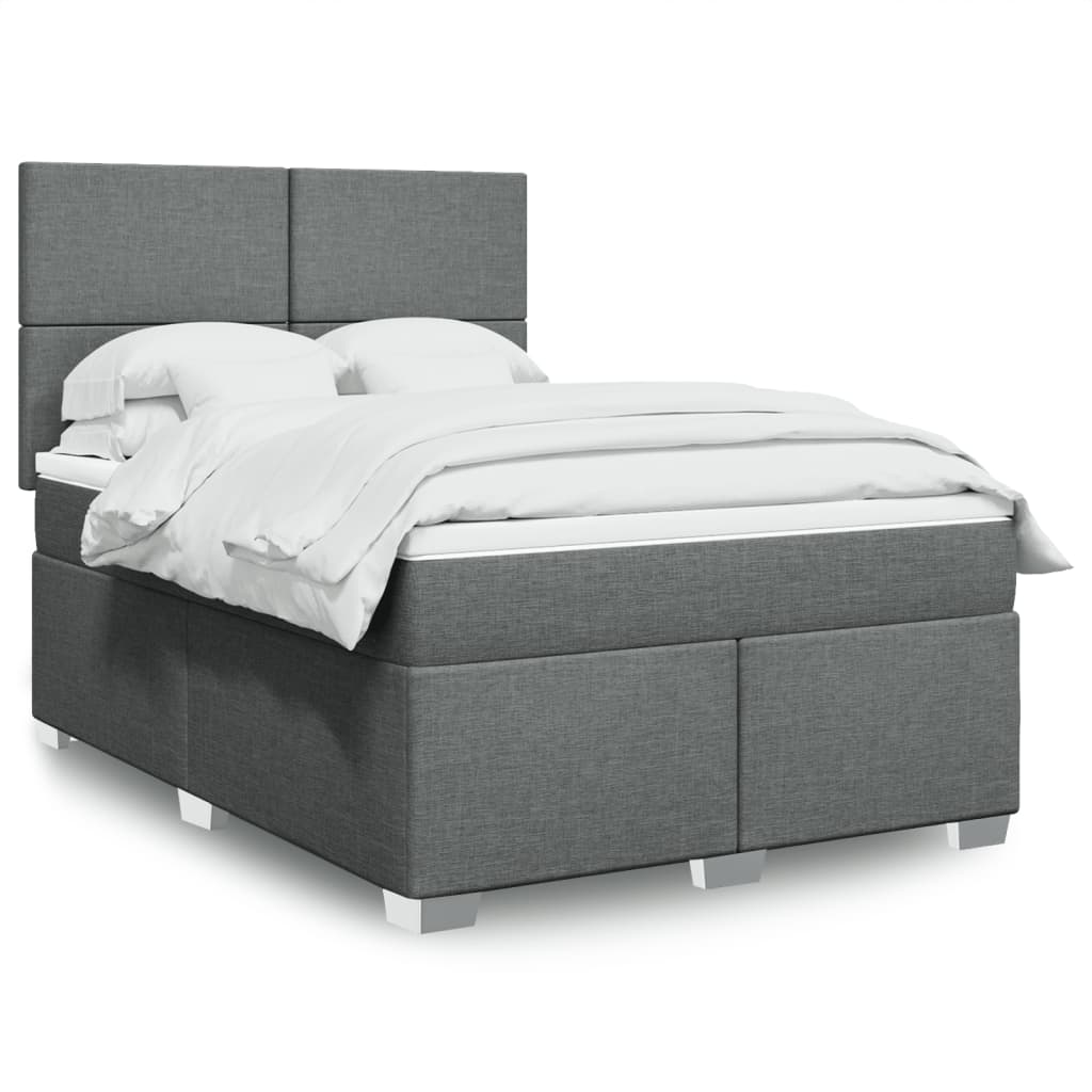 Κρεβάτι Boxspring με Στρώμα Σκούρο Γκρι 140x200 εκ Υφασμάτινο - Pakobazaar