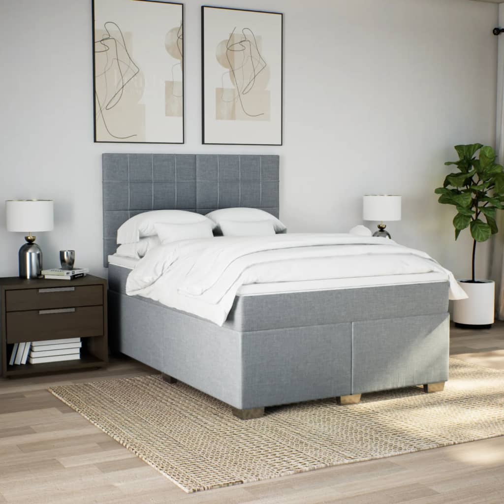 Κρεβάτι Boxspring με Στρώμα Ανοιχτό Γκρι 140x200 εκ. Υφασμάτινο - Pakobazaar