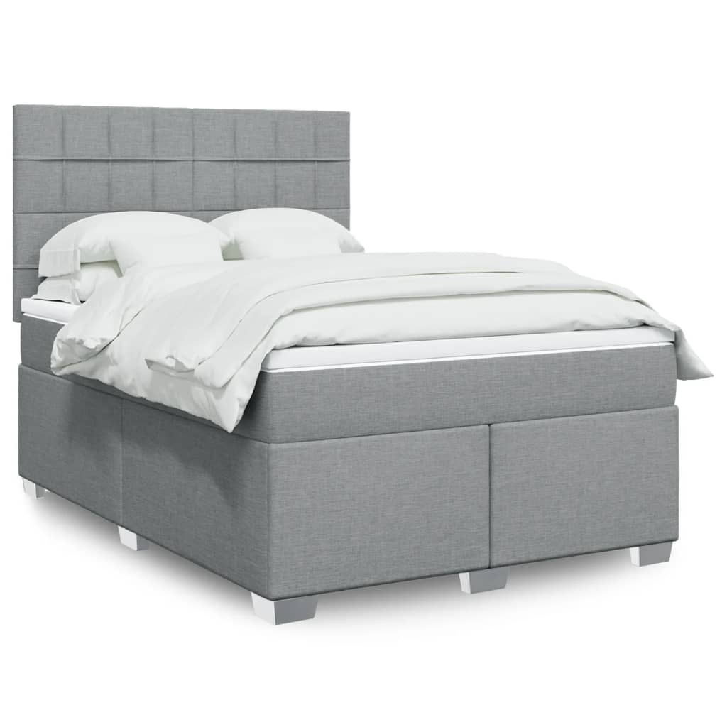 Κρεβάτι Boxspring με Στρώμα Ανοιχτό Γκρι 140x200 εκ. Υφασμάτινο - Pakobazaar