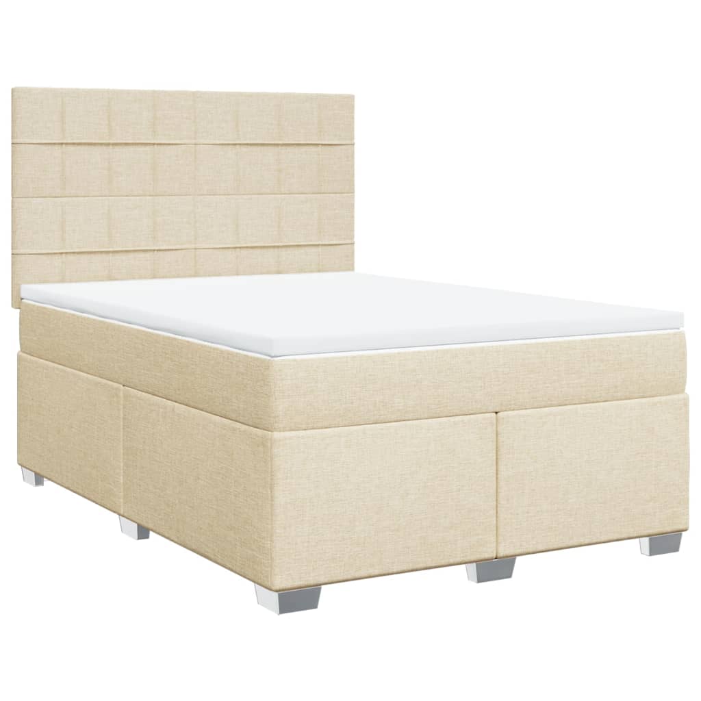 Κρεβάτι Boxspring με Στρώμα Κρεμ 140x200 εκ. Υφασμάτινο - Pakobazaar