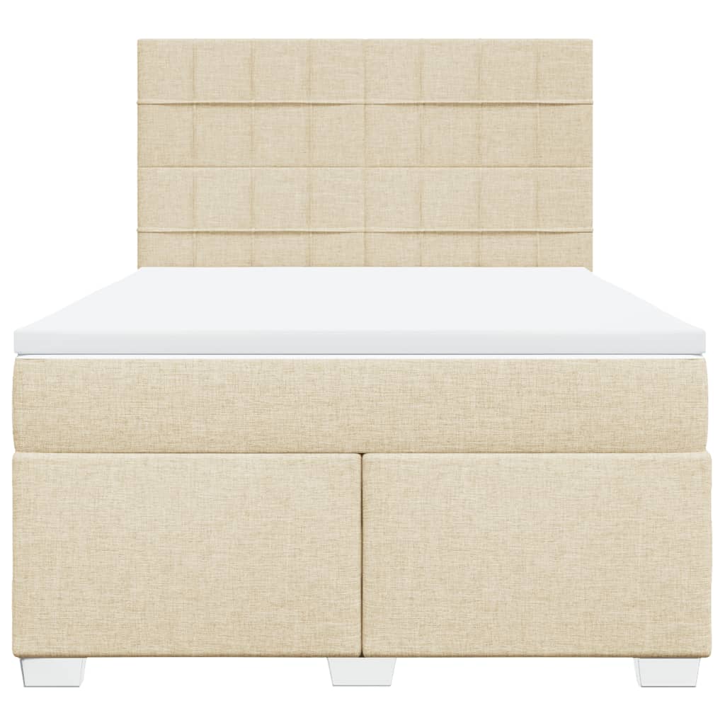 Κρεβάτι Boxspring με Στρώμα Κρεμ 140x200 εκ. Υφασμάτινο - Pakobazaar
