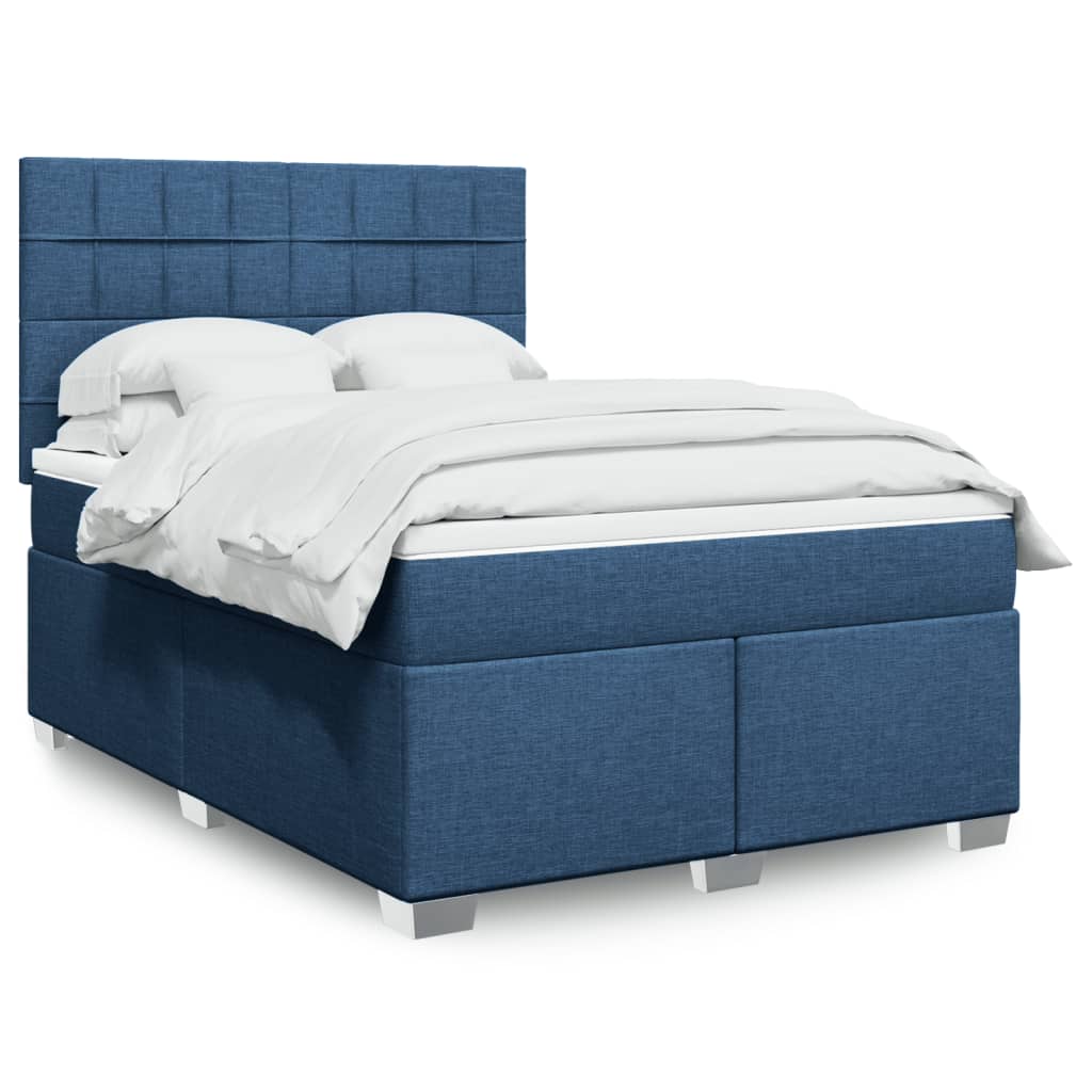 Κρεβάτι Boxspring με Στρώμα Μπλε 140x200 εκ. Υφασμάτινο