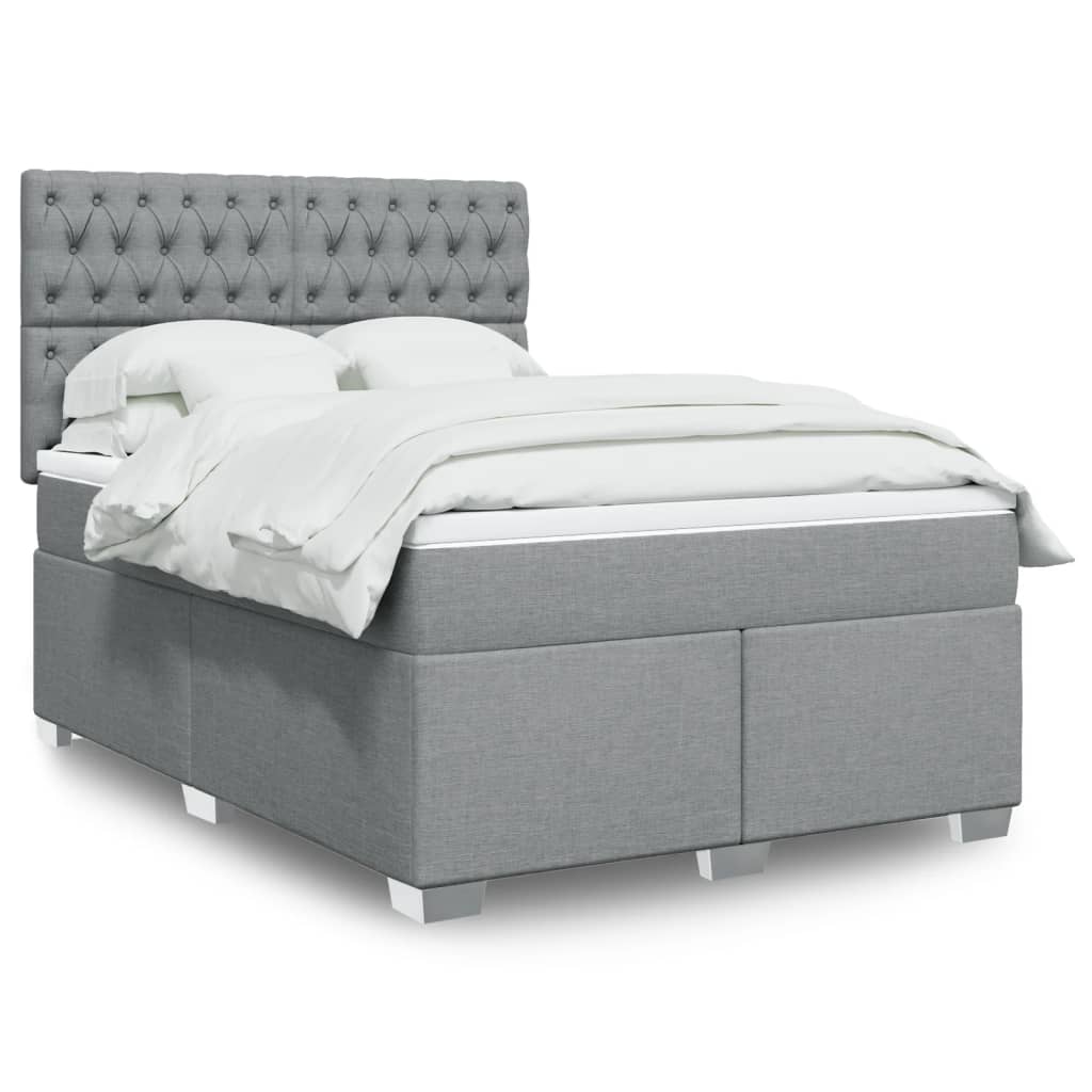 Κρεβάτι Boxspring με Στρώμα Ανοιχτό Γκρι 140x200 εκ. Υφασμάτινο - Pakobazaar
