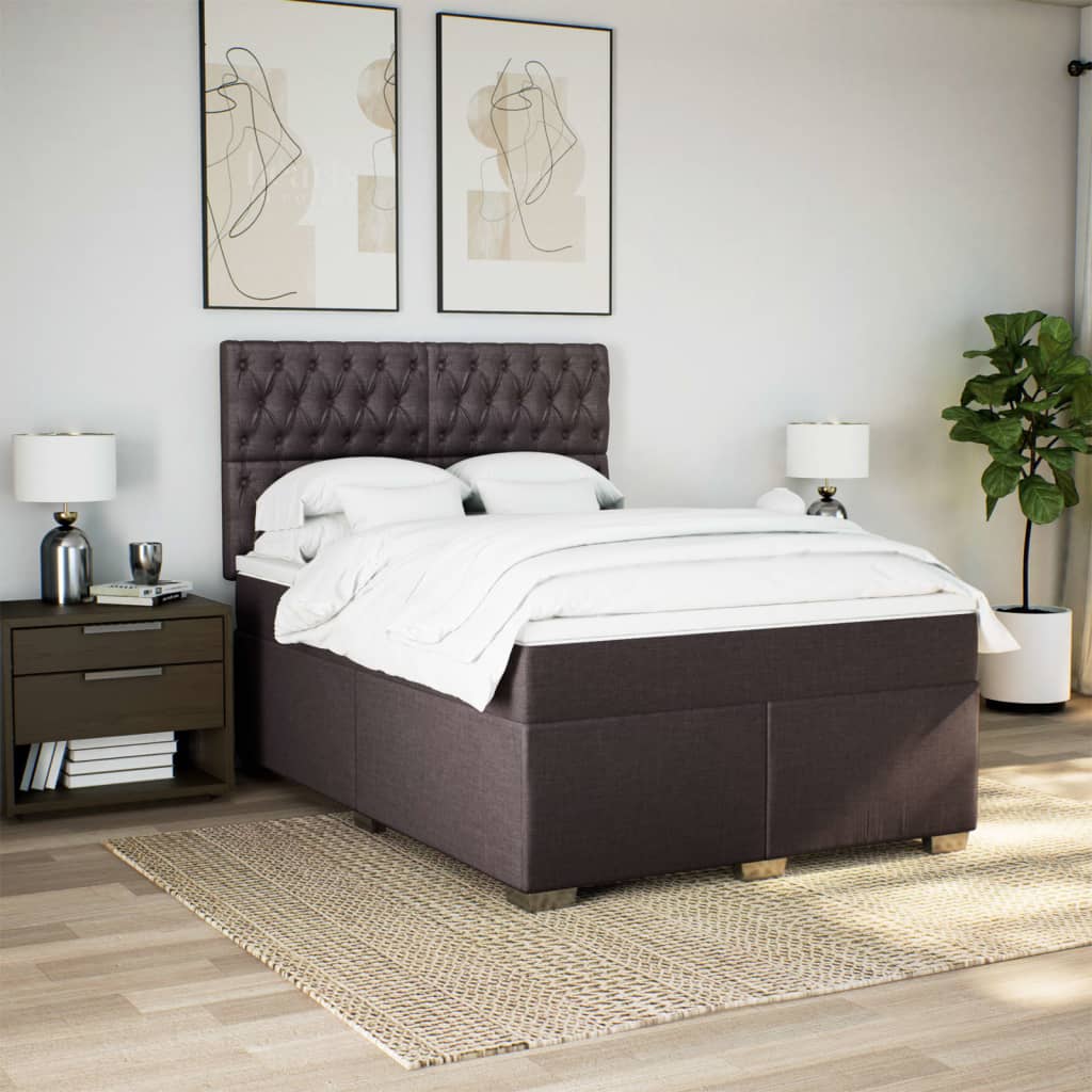 Κρεβάτι Boxspring με Στρώμα Σκούρο Καφέ 140x200 εκ Υφασμάτινο - Pakobazaar