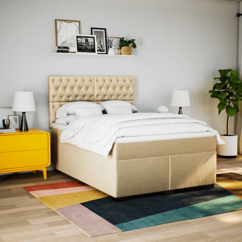 Κρεβάτι Boxspring με Στρώμα Κρεμ 140x200 εκ. Υφασμάτινο - Pakobazaar