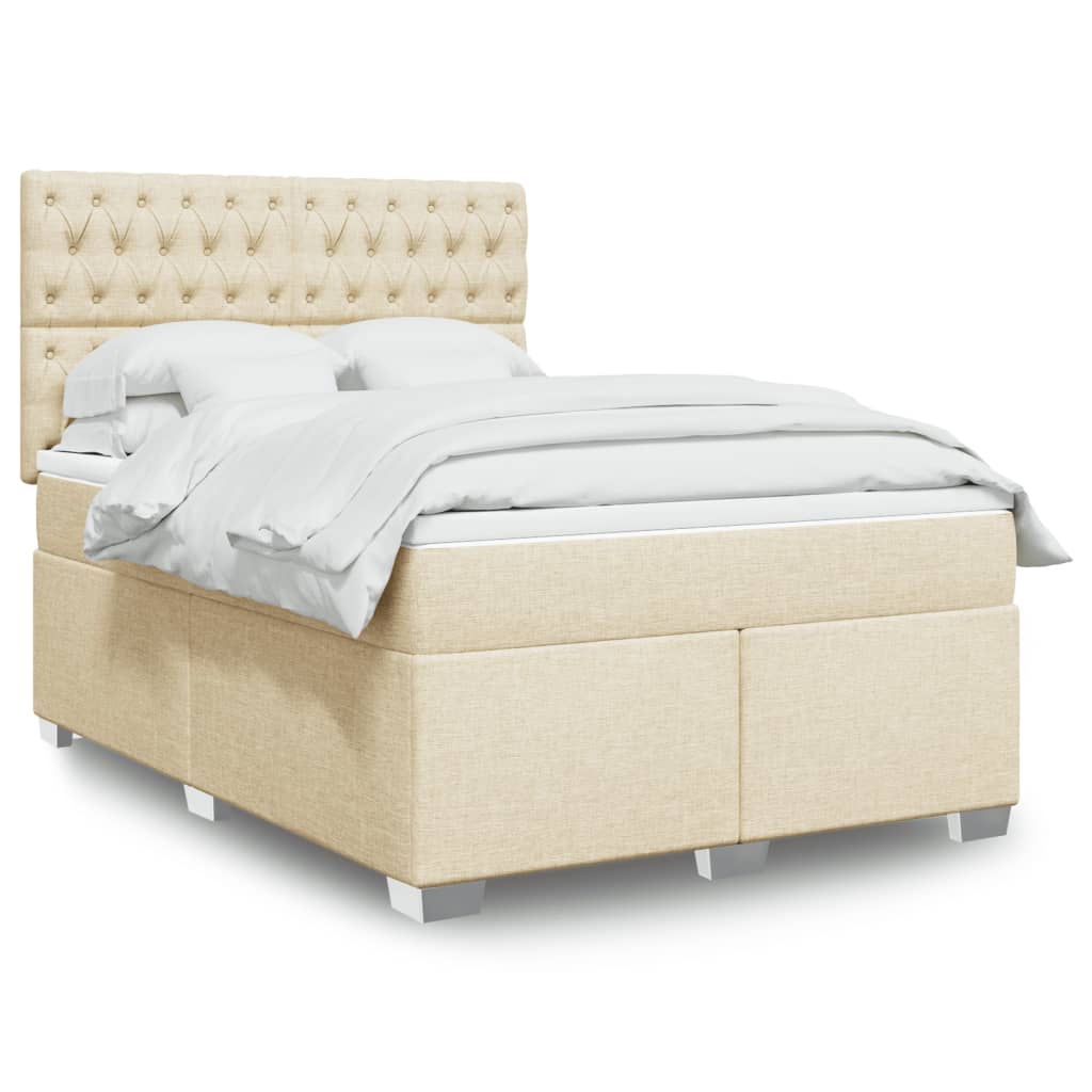 Κρεβάτι Boxspring με Στρώμα Κρεμ 140x200 εκ. Υφασμάτινο - Pakobazaar