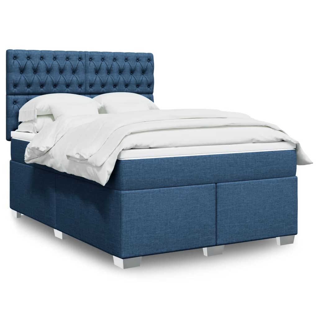 Κρεβάτι Boxspring με Στρώμα Μπλε 140x200 εκ. Υφασμάτινο - Pakobazaar