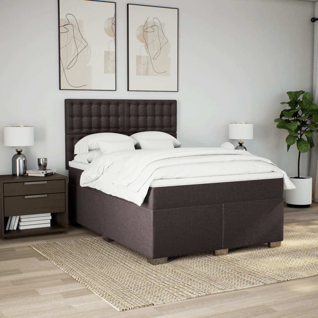 Κρεβάτι Boxspring με Στρώμα Σκούρο Καφέ 140x200 εκ Υφασμάτινο - Pakobazaar