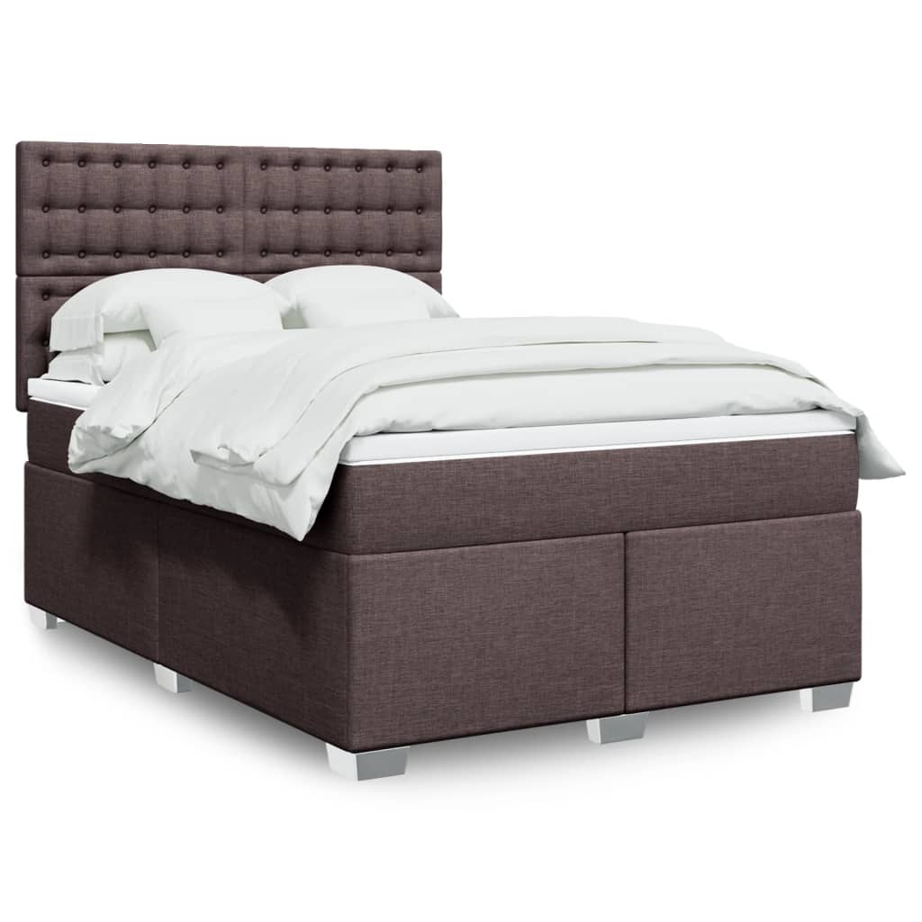 Κρεβάτι Boxspring με Στρώμα Σκούρο Καφέ 140x200 εκ Υφασμάτινο - Pakobazaar