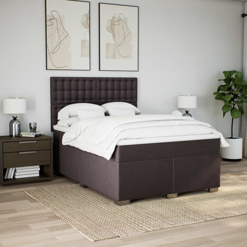 Κρεβάτι Boxspring με Στρώμα Σκούρο Καφέ 160x200 εκ Υφασμάτινο - Pakobazaar