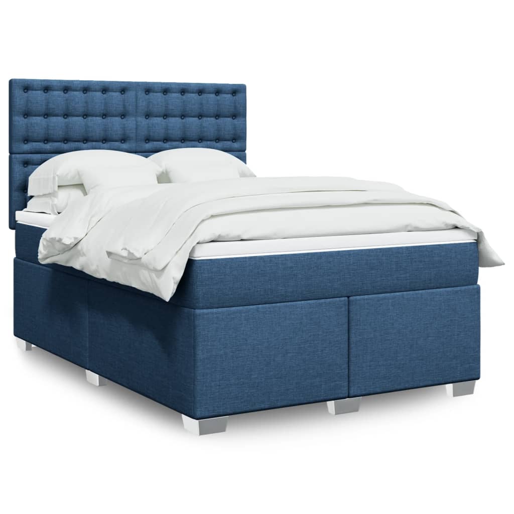Κρεβάτι Boxspring με Στρώμα Μπλε 160x200 εκ. Υφασμάτινο - Pakobazaar