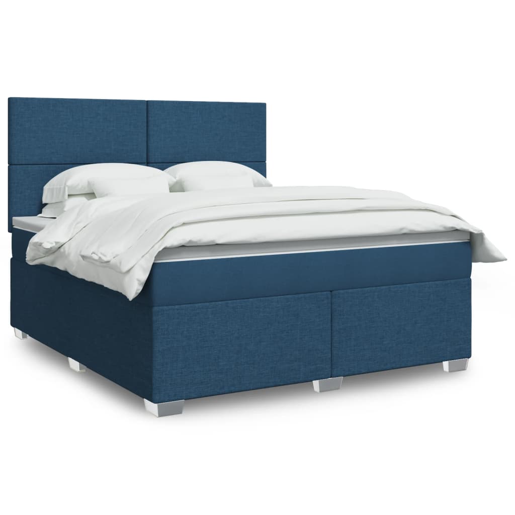 Κρεβάτι Boxspring με Στρώμα Μπλε 180x200 εκ. Υφασμάτινο - Pakobazaar