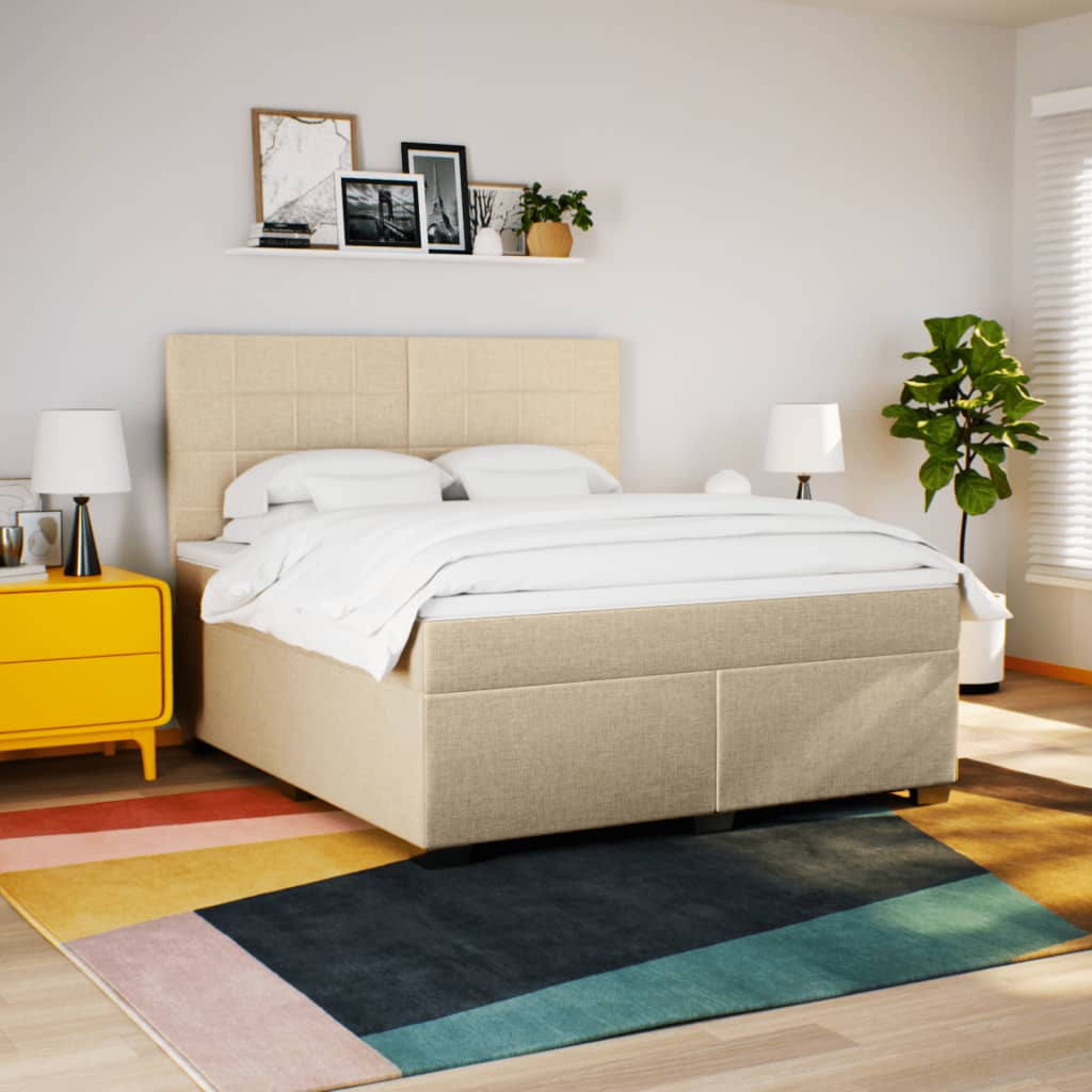 Κρεβάτι Boxspring με Στρώμα Κρεμ 180x200 εκ. Υφασμάτινο
