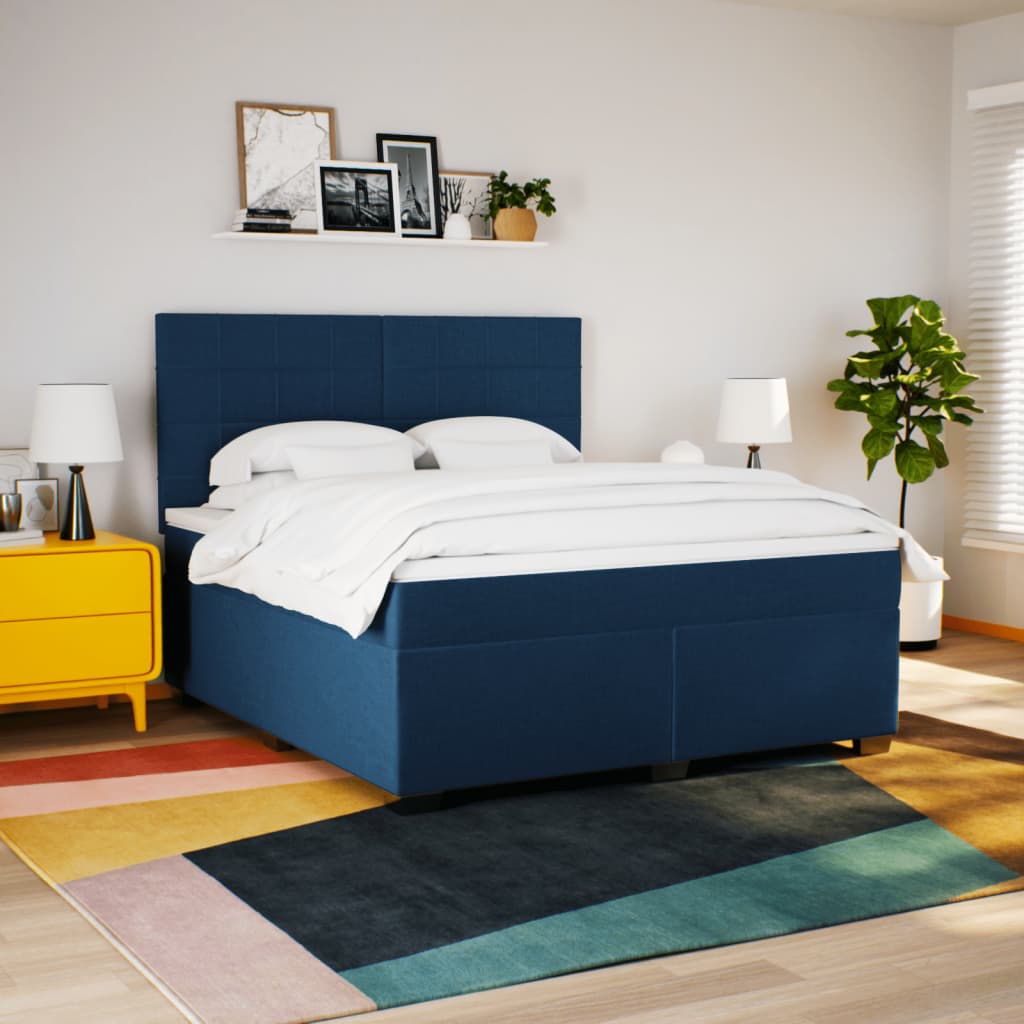 Κρεβάτι Boxspring με Στρώμα Μπλε 180x200 εκ. Υφασμάτινο - Pakobazaar