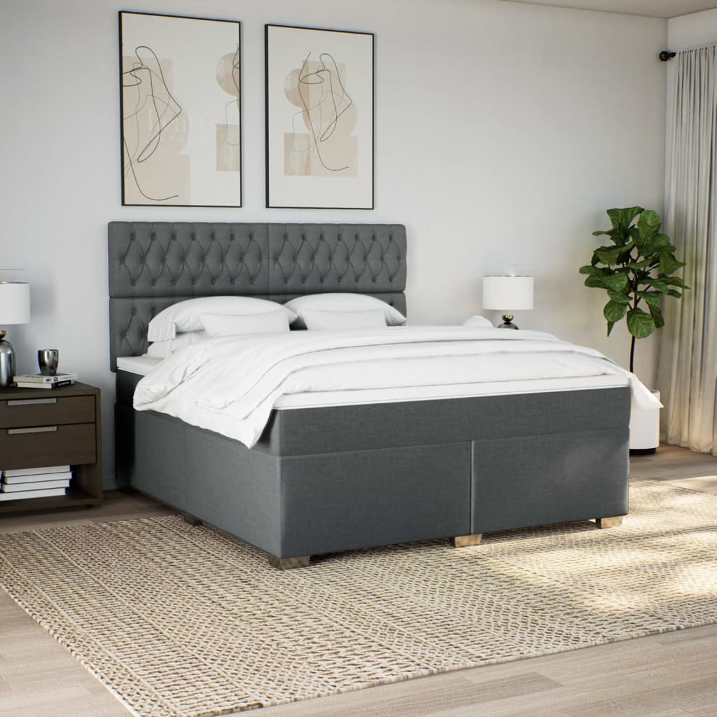 Κρεβάτι Boxspring με Στρώμα Σκούρο Γκρι 180x200 εκ Υφασμάτιν - Pakobazaar