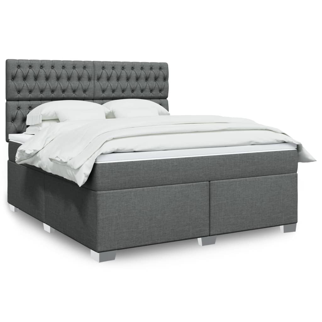 Κρεβάτι Boxspring με Στρώμα Σκούρο Γκρι 180x200 εκ Υφασμάτιν - Pakobazaar