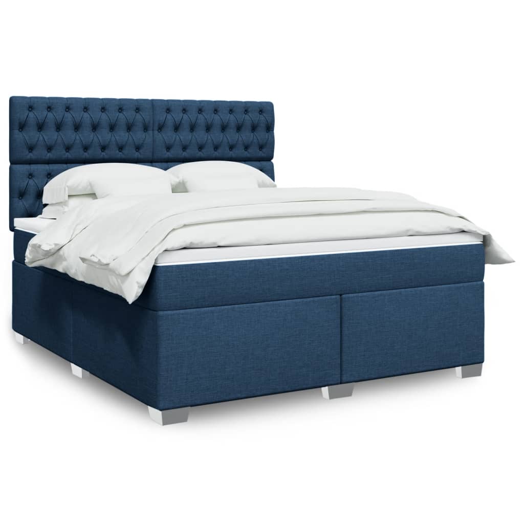 Κρεβάτι Boxspring με Στρώμα Μπλε 180x200 εκ. Υφασμάτινο - Pakobazaar