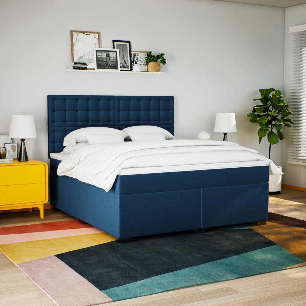 Κρεβάτι Boxspring με Στρώμα Μπλε 180x200 εκ. Υφασμάτινο