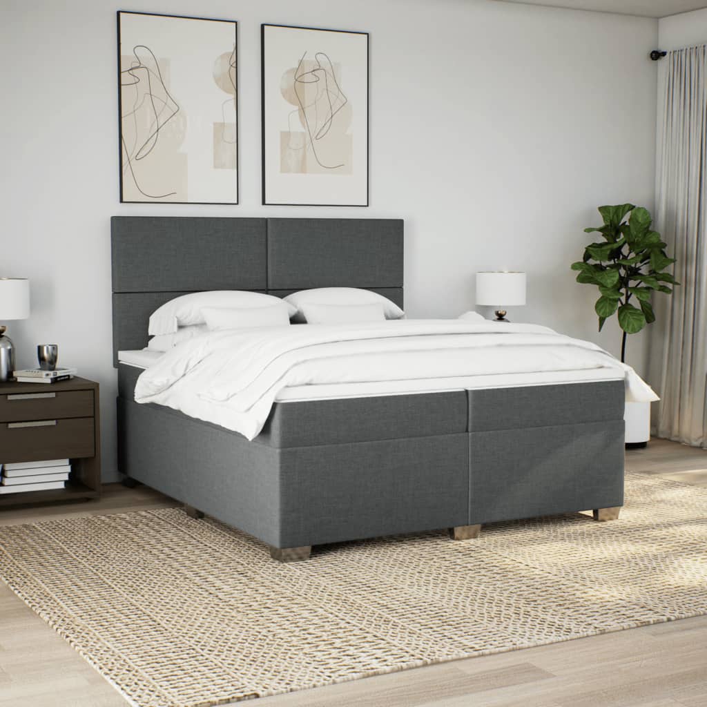 Κρεβάτι Boxspring με Στρώμα Σκούρο Γκρι 200x200 εκ. Υφασμάτινο - Pakobazaar