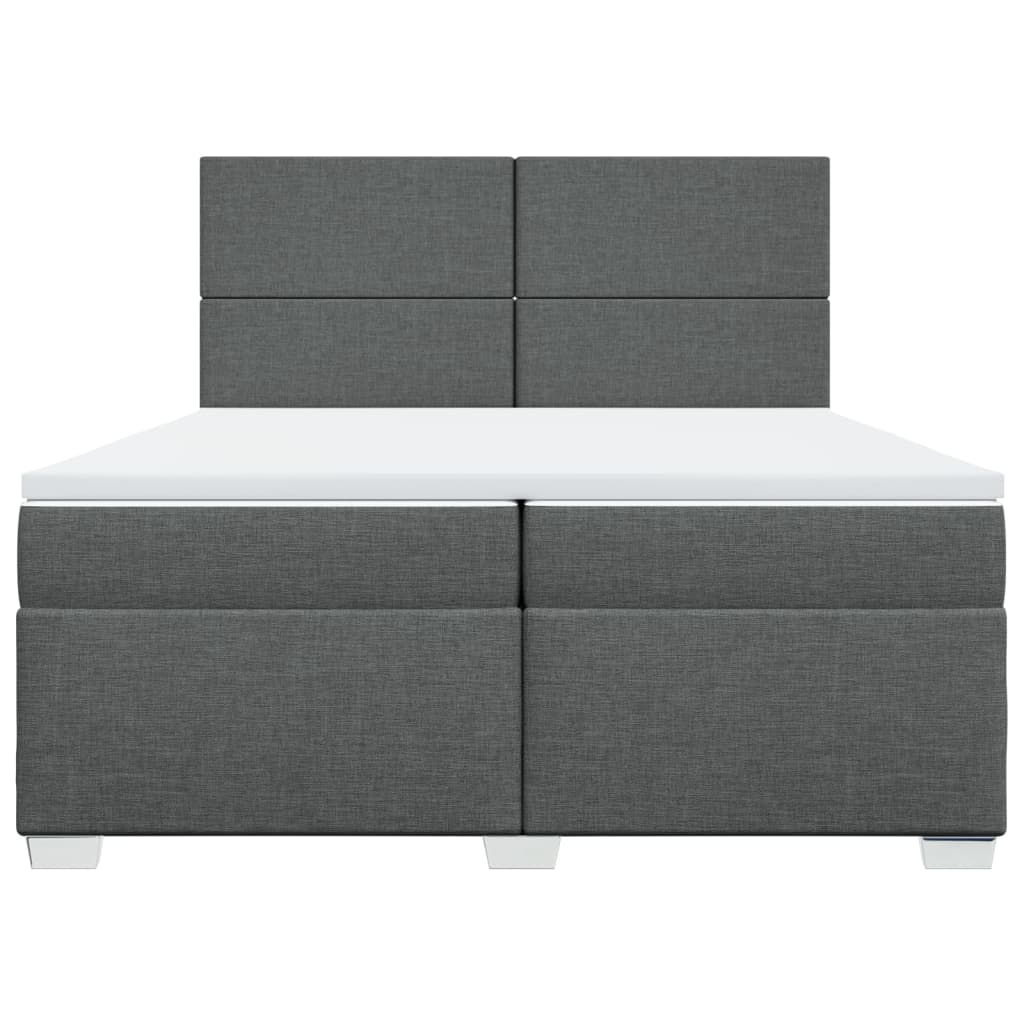 Κρεβάτι Boxspring με Στρώμα Σκούρο Γκρι 200x200 εκ. Υφασμάτινο - Pakobazaar