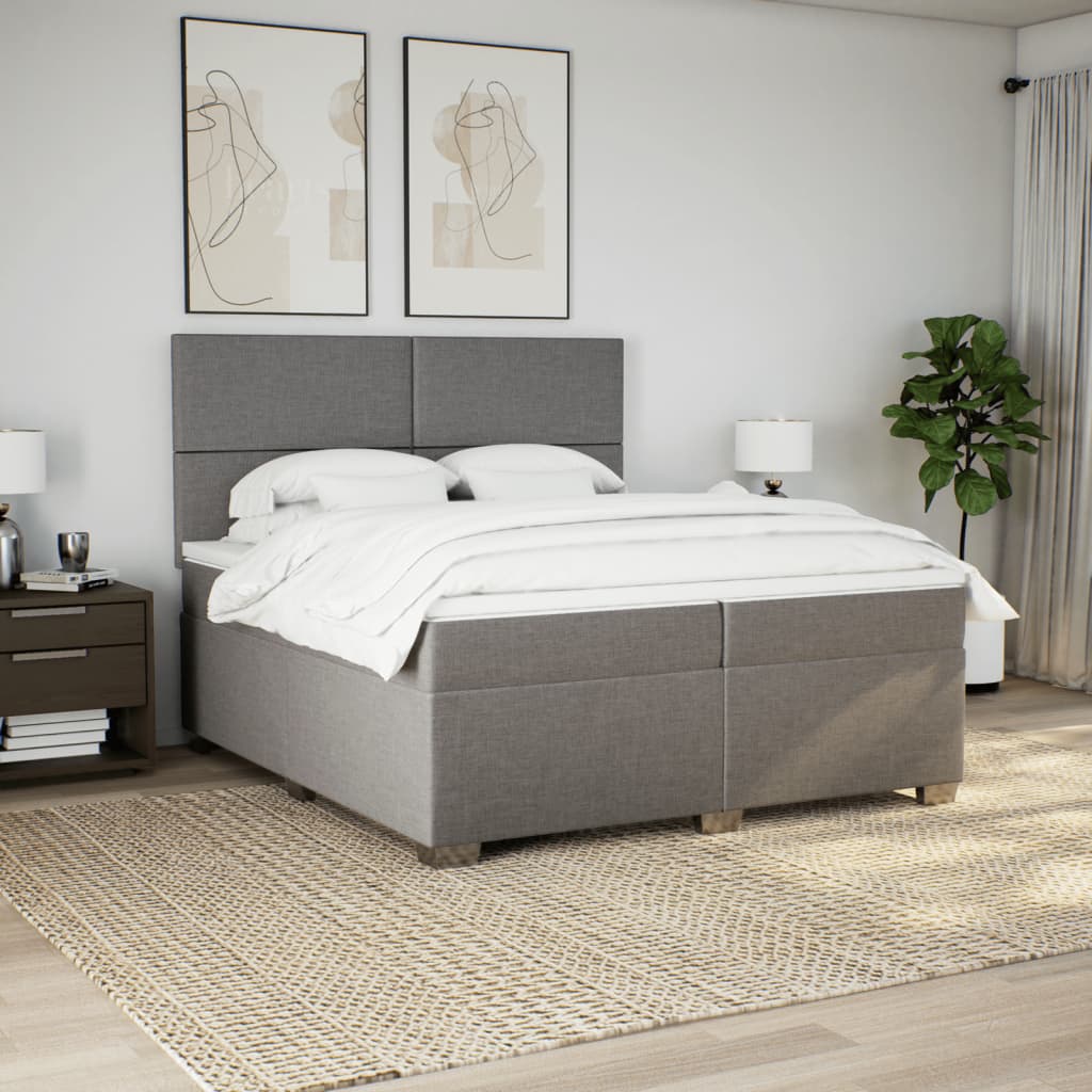 Κρεβάτι Boxspring με Στρώμα Taupe 200x200 εκ. Υφασμάτινο - Pakobazaar