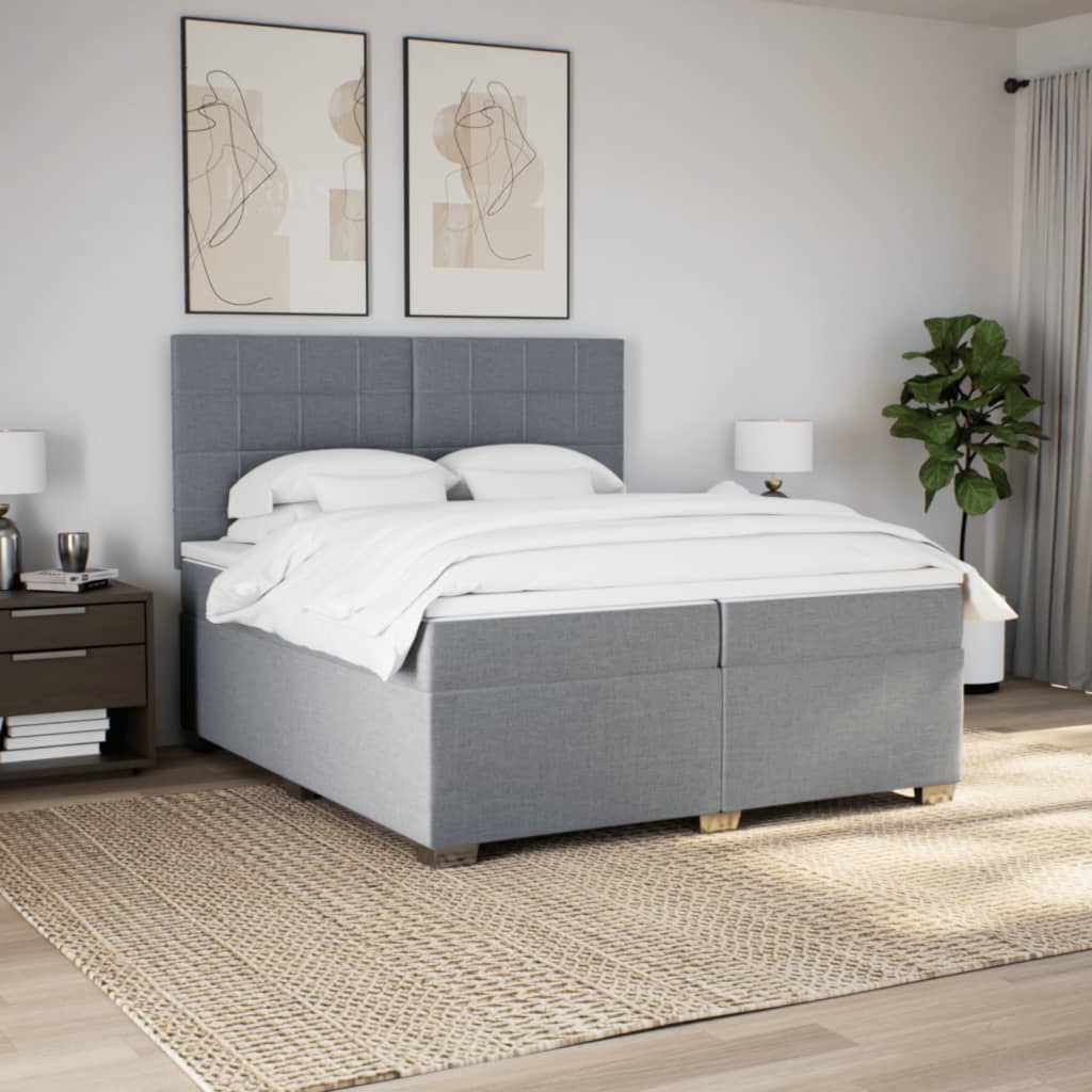 Κρεβάτι Boxspring με Στρώμα Ανοιχτό Γκρι 200x200 εκ. Υφασμάτινο - Pakobazaar