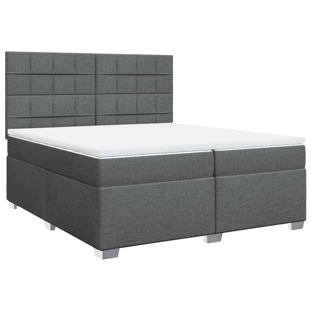 Κρεβάτι Boxspring με Στρώμα Σκούρο Γκρι 200x200 εκ. Υφασμάτινο