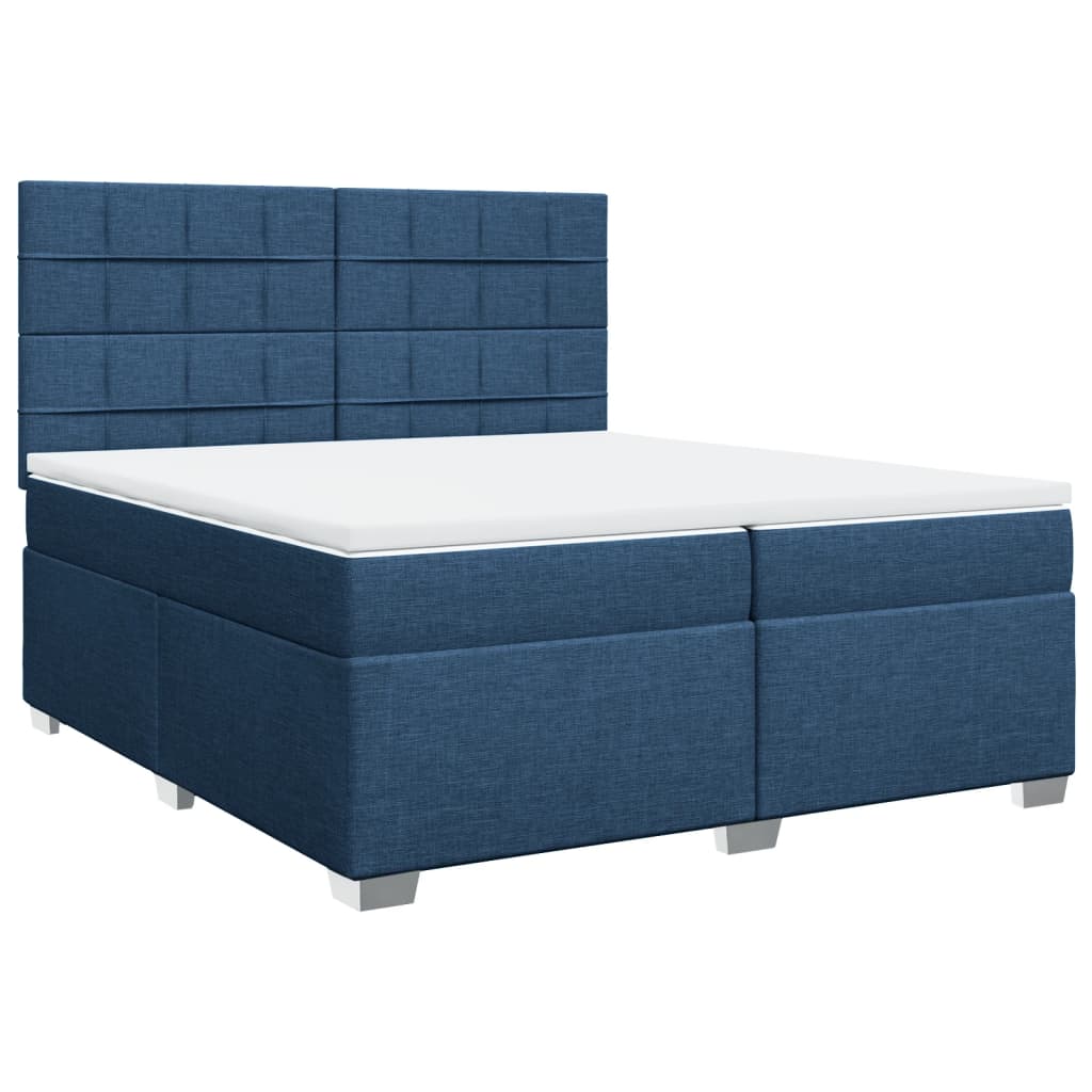 Κρεβάτι Boxspring με Στρώμα Μπλε 200x200 εκ. Υφασμάτινο - Pakobazaar
