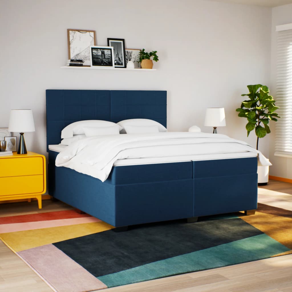Κρεβάτι Boxspring με Στρώμα Μπλε 200x200 εκ. Υφασμάτινο - Pakobazaar