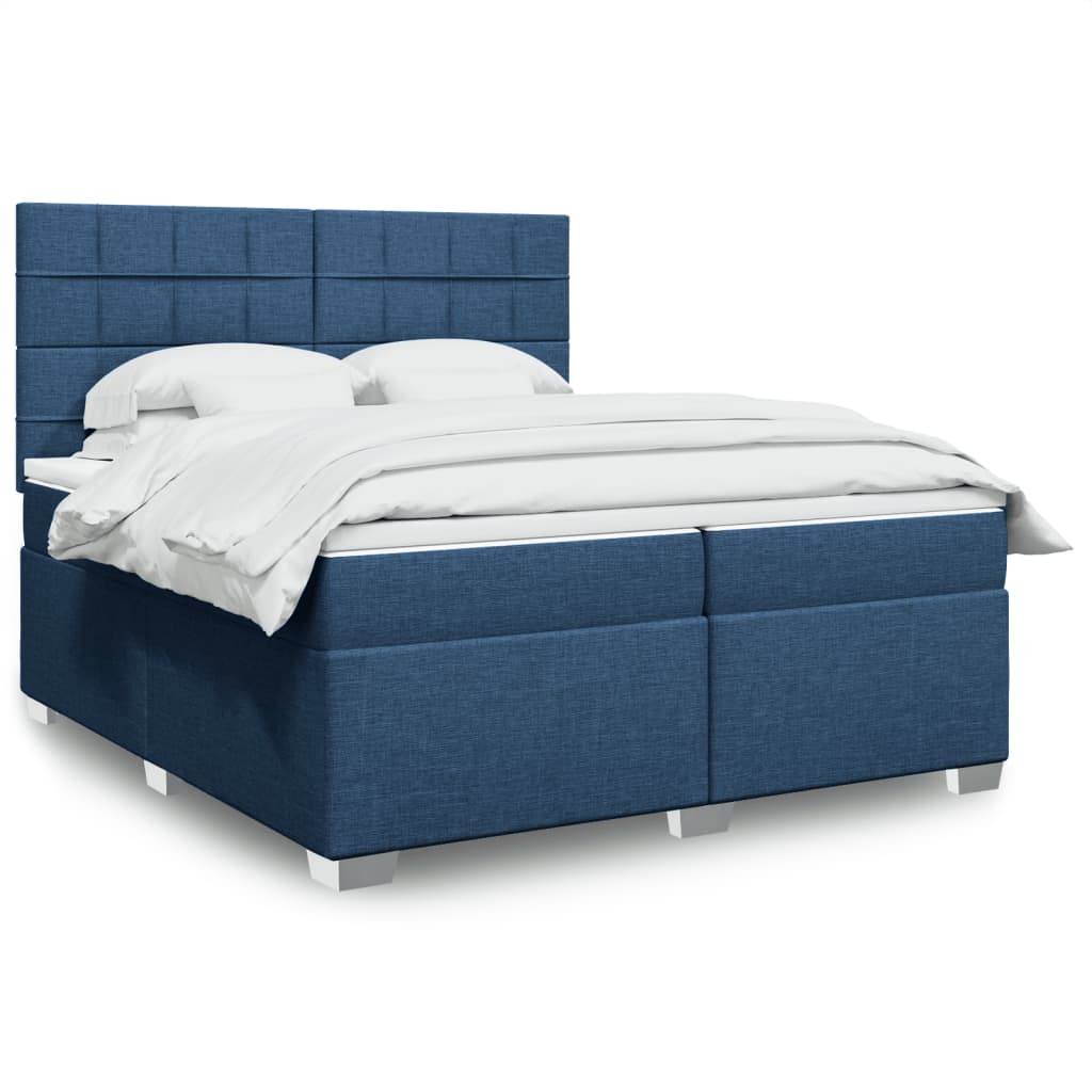 Κρεβάτι Boxspring με Στρώμα Μπλε 200x200 εκ. Υφασμάτινο - Pakobazaar
