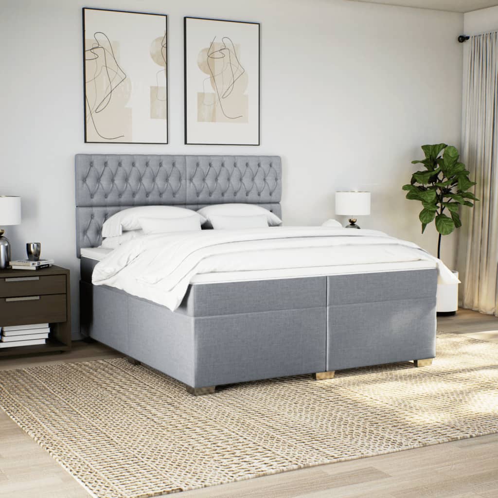 Κρεβάτι Boxspring με Στρώμα Ανοιχτό Γκρι 200x200 εκ. Υφασμάτινο - Pakobazaar