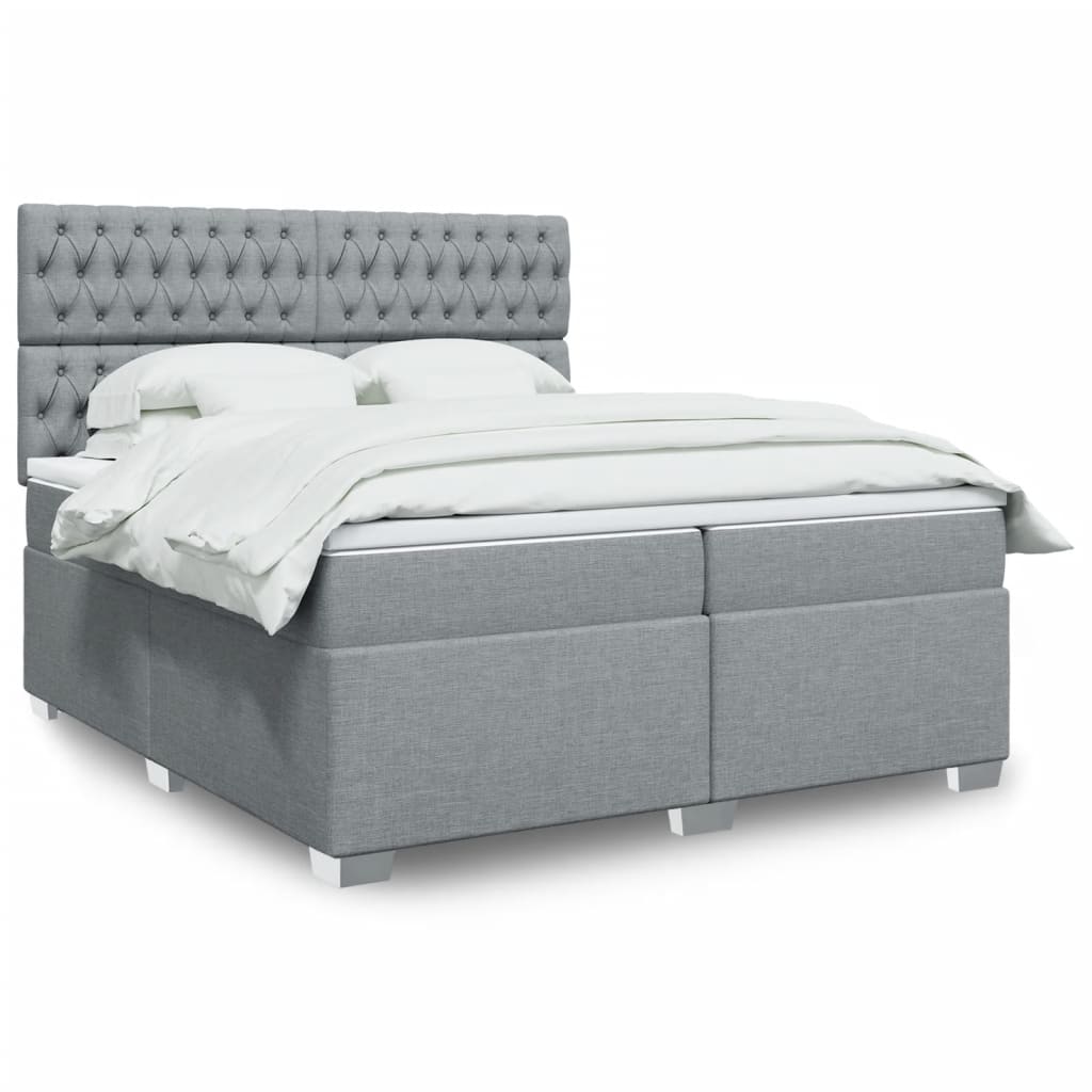 Κρεβάτι Boxspring με Στρώμα Ανοιχτό Γκρι 200x200 εκ. Υφασμάτινο - Pakobazaar