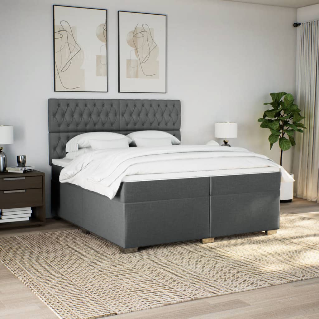 Κρεβάτι Boxspring με Στρώμα Σκούρο Γκρι 200x200 εκ. Υφασμάτινο - Pakobazaar
