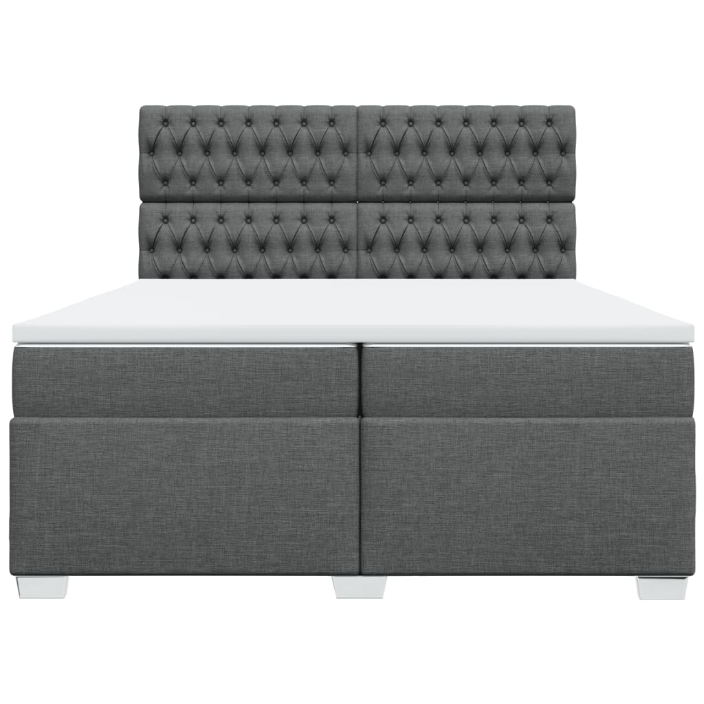 Κρεβάτι Boxspring με Στρώμα Σκούρο Γκρι 200x200 εκ. Υφασμάτινο - Pakobazaar