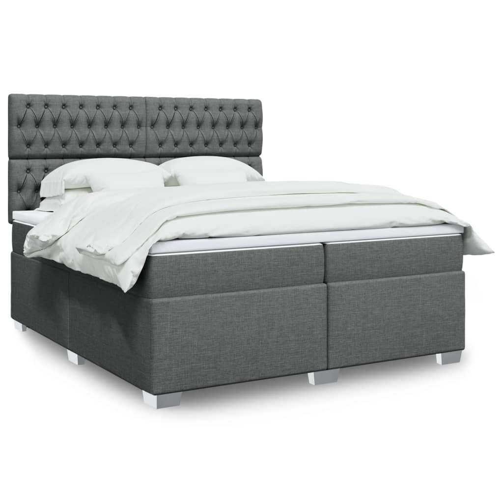 Κρεβάτι Boxspring με Στρώμα Σκούρο Γκρι 200x200 εκ. Υφασμάτινο - Pakobazaar