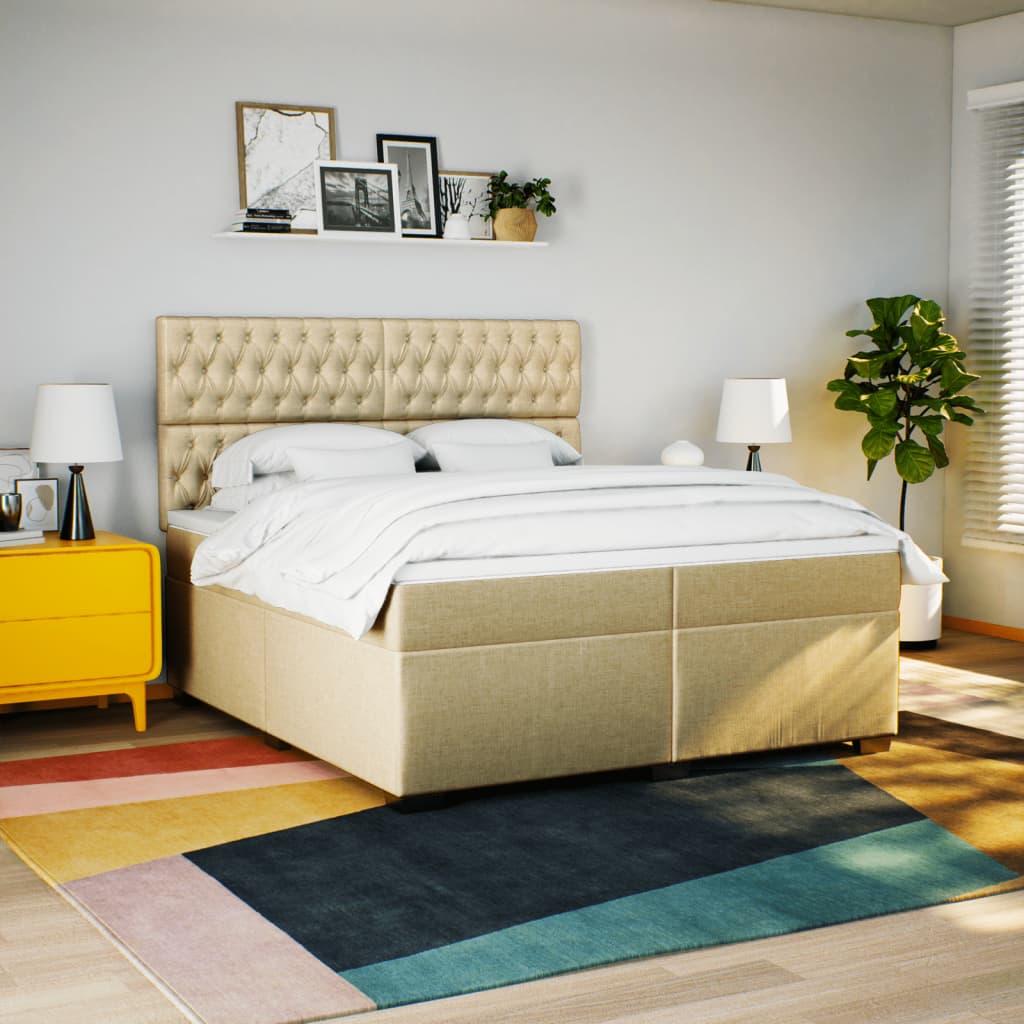 Κρεβάτι Boxspring με Στρώμα Κρεμ 200x200 εκ. Υφασμάτινο