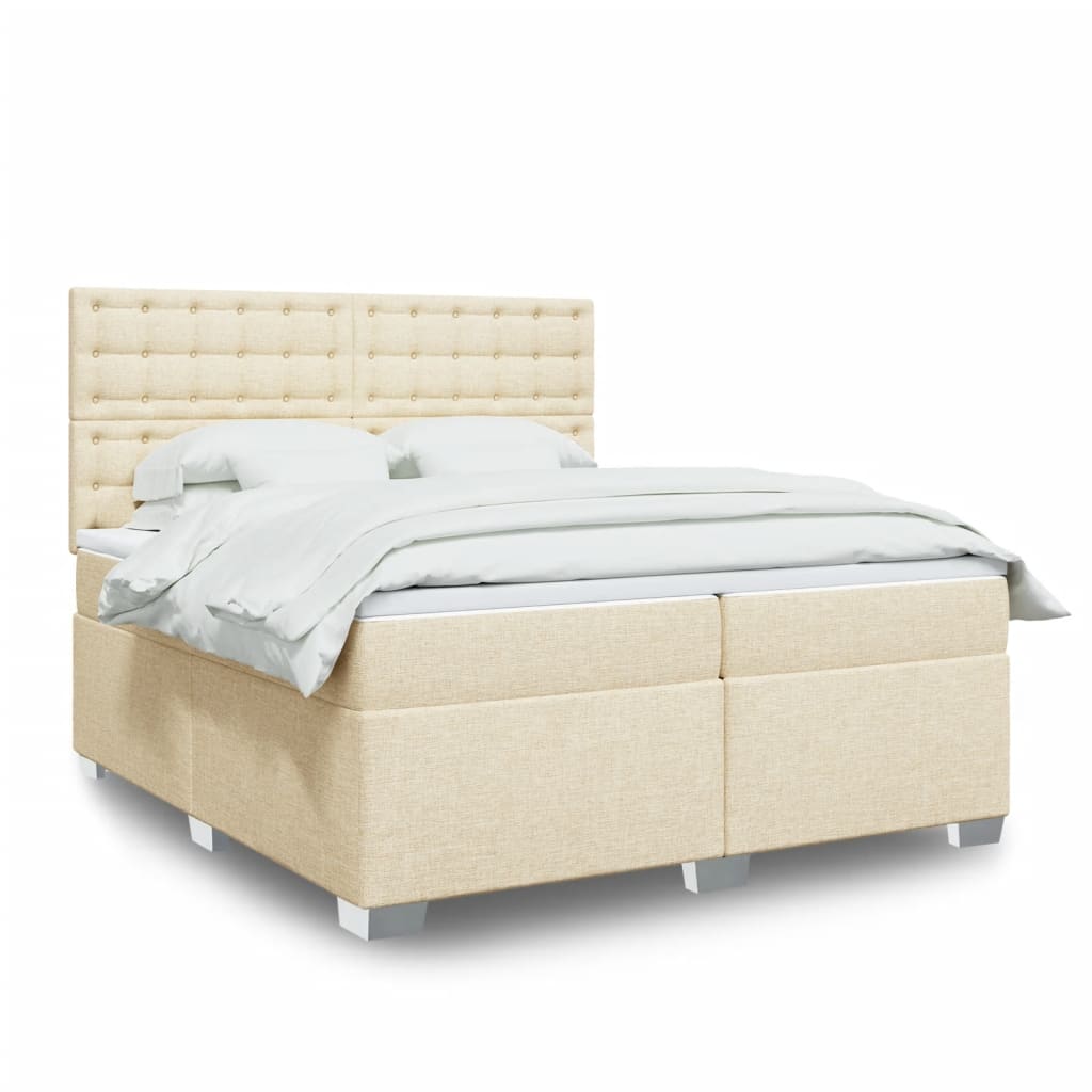 Κρεβάτι Boxspring με Στρώμα Κρεμ 200x200 εκ. Υφασμάτινο