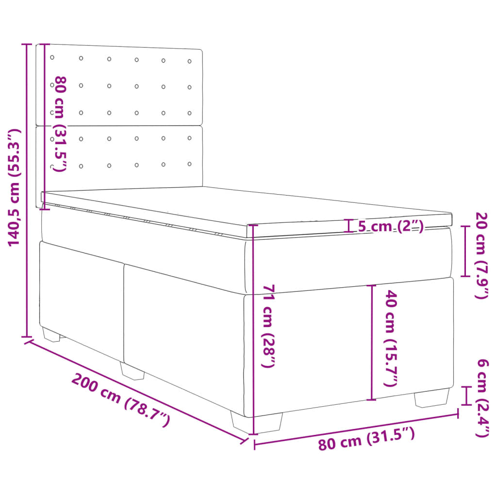 Κρεβάτι Boxspring με Στρώμα Γκρι 80 x 200 εκ. Συνθετικό Δέρμα