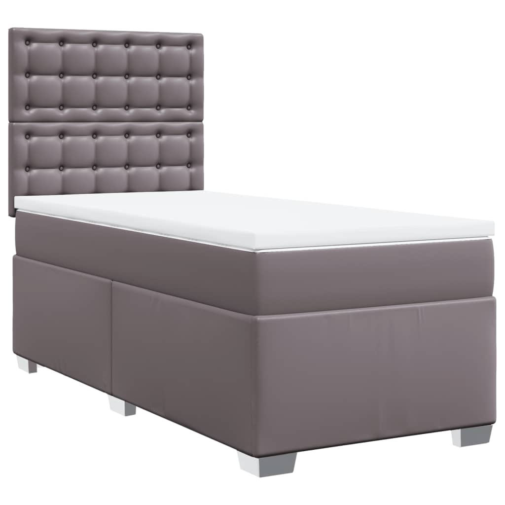 Κρεβάτι Boxspring με Στρώμα Γκρι 90x190 εκ. από Συνθετικό Δέρμα